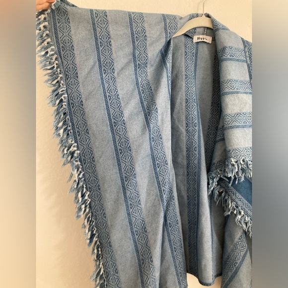 Military Hippie Fringe Denim Open Front Boho Lagenlook Southwestern Jacket S/M - Picture 5 of 9